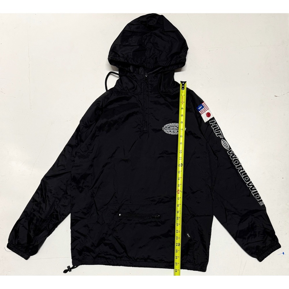 HUF Worldwide Mens Black Nylon Quarter Zip Windbreaker‎ Anorak Jacket Small